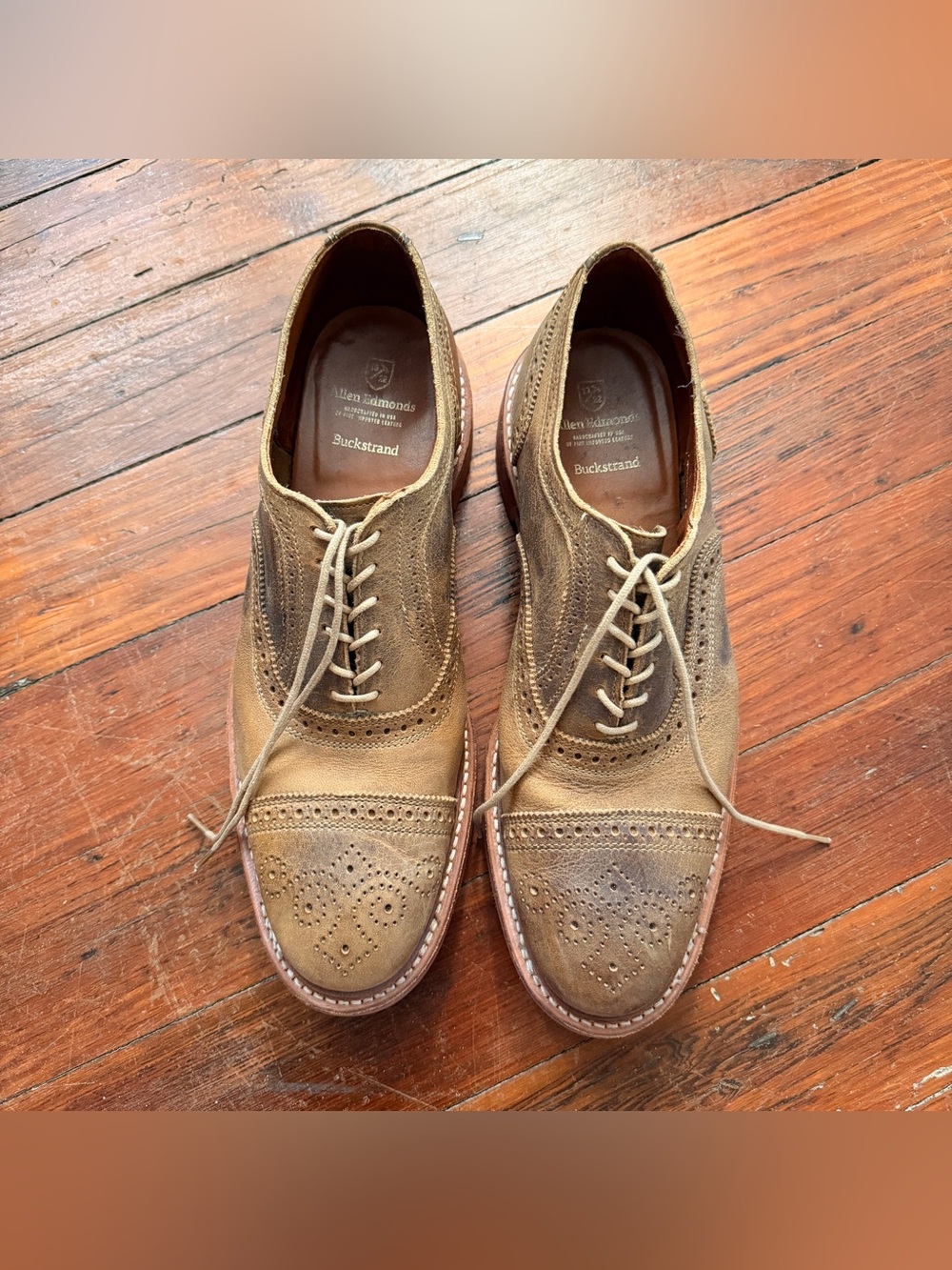 Allen Edmonds Buckstrand Two-Tone Brown/Tan Suede Wingtip Oxfords